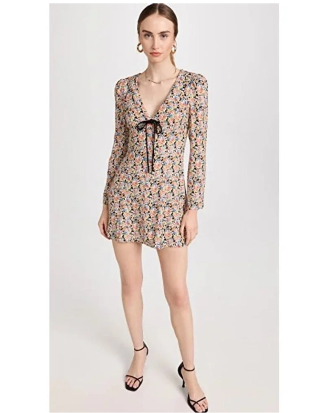 Reformation 'Mavis' Long Sleeve Multicolor Floral V Neck Dress Size 4.